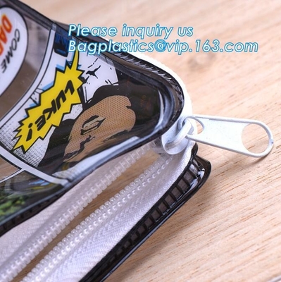 bolsos cosméticos plásticos de la cerradura de la cremallera del resbalador, bolsos plásticos de la camiseta de la ropa de la cremallera del resbalador de la bolsa del pvc k de la aduana de la fuente, claro