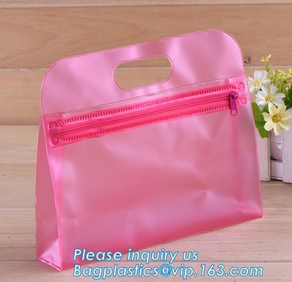 Cosméticos que empaquetan bolsos con el cierre en la parte superior del resbalador, bolso de empaquetado del pvc del vinilo con la cremallera del resbalador, cremallera clara promocional del vinilo