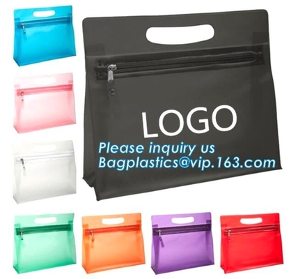 el uso del viaje heló el bolso cosmético de la cremallera del pvc con el logotipo, resbalador de la cremallera pipping los bolsos cosméticos de la promoción de la muestra de la mano, PVC claro