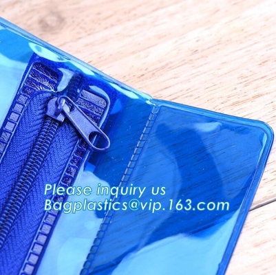 el uso del viaje heló el bolso cosmético de la cremallera del pvc con el logotipo, resbalador de la cremallera pipping los bolsos cosméticos de la promoción de la muestra de la mano, PVC claro