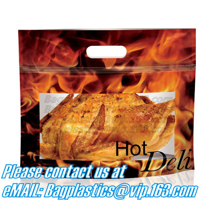 El envasado de alimentos de encargo del bolso del envasado de alimentos del paquete de la comida del pollo asado del Kraft-Papel-Carne-Pollo-bolso, tienda de delicatessen caliente empaqueta el soporte del pollo