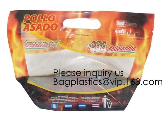 El envasado de alimentos de encargo del bolso del envasado de alimentos del paquete de la comida del pollo asado del Kraft-Papel-Carne-Pollo-bolso, tienda de delicatessen caliente empaqueta el soporte del pollo