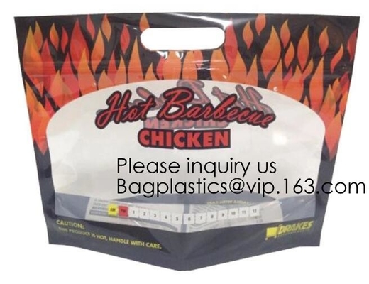 El envasado de alimentos de encargo del bolso del envasado de alimentos del paquete de la comida del pollo asado del Kraft-Papel-Carne-Pollo-bolso, tienda de delicatessen caliente empaqueta el soporte del pollo