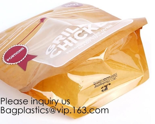 El envasado de alimentos de encargo del bolso del envasado de alimentos del paquete de la comida del pollo asado del Kraft-Papel-Carne-Pollo-bolso, tienda de delicatessen caliente empaqueta el soporte del pollo