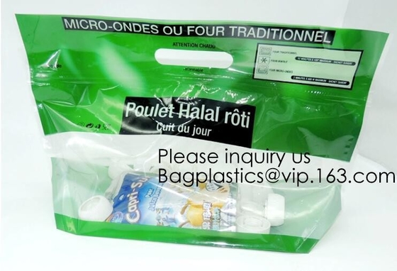 El envasado de alimentos de encargo del bolso del envasado de alimentos del paquete de la comida del pollo asado del Kraft-Papel-Carne-Pollo-bolso, tienda de delicatessen caliente empaqueta el soporte del pollo