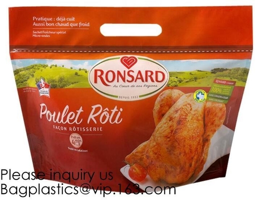 El envasado de alimentos de encargo del bolso del envasado de alimentos del paquete de la comida del pollo asado del Kraft-Papel-Carne-Pollo-bolso, tienda de delicatessen caliente empaqueta el soporte del pollo