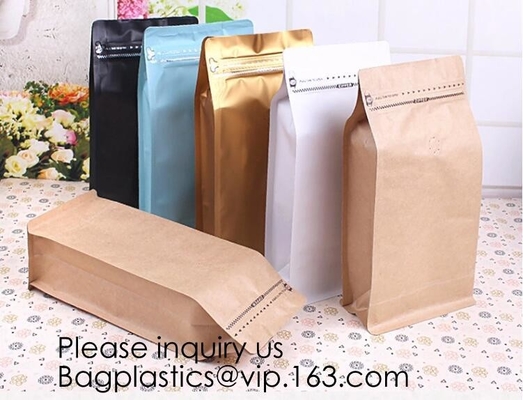 Packagin de encargo de aislamiento octagonal del café k del bolso autosuficiente del papel de aluminio del papel de Kraft de la válvula de aire del puf de café