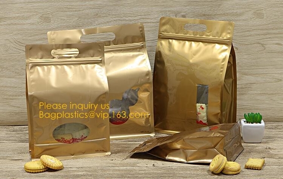 Las bolsas de plástico inferiores cuadradas planas de los bolsos del papel de aluminio de la cerradura de la cremallera con la ronda de la esquina, cuadrado Bean Side Guss inferior de la bolsa que embala