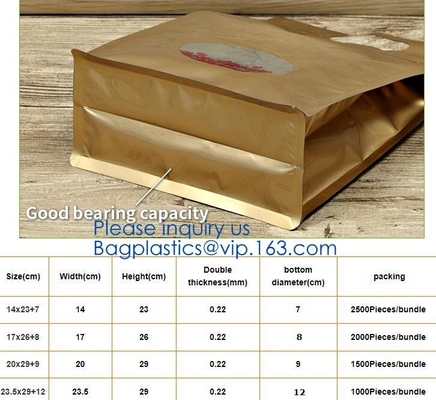 Las bolsas de plástico inferiores cuadradas planas de los bolsos del papel de aluminio de la cerradura de la cremallera con la ronda de la esquina, cuadrado Bean Side Guss inferior de la bolsa que embala