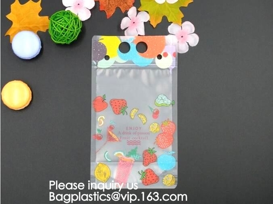 La bolsa de plástico líquida del zumo de fruta con de la paja del levantar el bolso plástico transparente de la cremallera con la paja, bebida disponible b del jugo