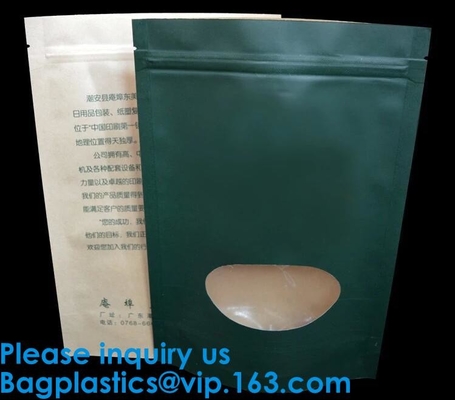Los bolsos naturales del acondicionamiento de la bolsa de pie inferior plana de papel/de los alimentos de Kraft con la ventana, hoja alinearon sobres de pie del papel de Kraft