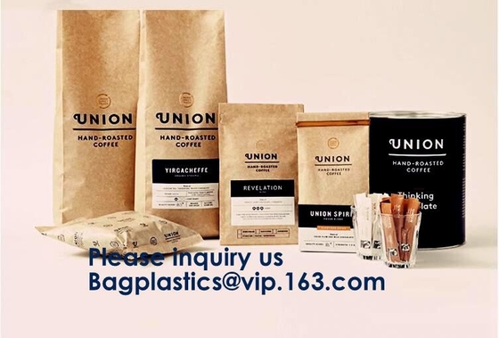 Válvula amistosa de los bolsos de café del papel de Kraft de la barrera de Eco alta, válvula inferior plana de la manera del bolso de café del papel de aluminio uno