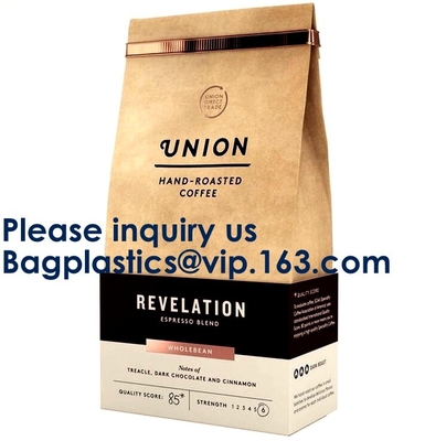 Válvula amistosa de los bolsos de café del papel de Kraft de la barrera de Eco alta, válvula inferior plana de la manera del bolso de café del papel de aluminio uno