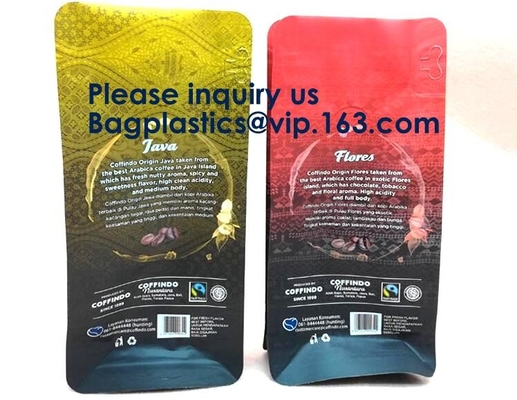las bolsas amarillas del café del escudete del lado del sellado caliente 250g empaquetan con el café 100g, caja de las bolsas de Matte Coating Foil Flat Bottom de la válvula