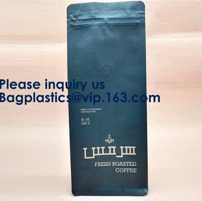 las bolsas amarillas del café del escudete del lado del sellado caliente 250g empaquetan con el café 100g, caja de las bolsas de Matte Coating Foil Flat Bottom de la válvula