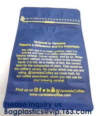 las bolsas amarillas del café del escudete del lado del sellado caliente 250g empaquetan con el café 100g, caja de las bolsas de Matte Coating Foil Flat Bottom de la válvula