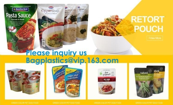 Los bolsos de la bolsa, se levantan los alimentos para niños del bolso, salsas de las sopas, marisco de pescados, comidas listas, pastas del arroz, alimento para animales mojado, productos lácteos, carne