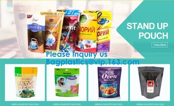 Los bolsos de la bolsa, se levantan los alimentos para niños del bolso, salsas de las sopas, marisco de pescados, comidas listas, pastas del arroz, alimento para animales mojado, productos lácteos, carne
