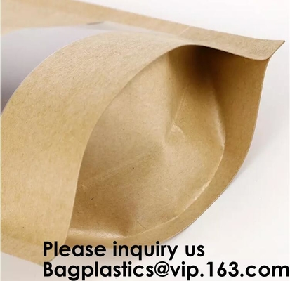 Bolsas de papel de Kraft, bolsas de aislamiento reutilizables de pie de la comida de la cerradura de la cremallera con la muesca transparente de la ventana y del rasgón para almacenar, Co