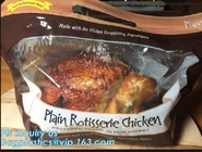 las bolsas de plástico del pollo para el pollo asado caliente que empaqueta, con la manija y la cremallera, antiniebla, plástico asado pollo de Turquía