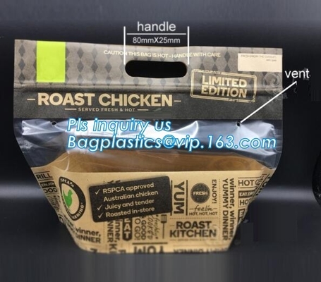 Bolso caliente del pollo asado/bolso caliente del envase de plástico de la carne asada para el pato, pollo, pescado, Fried Chicken Packaging Clear Microwaveable