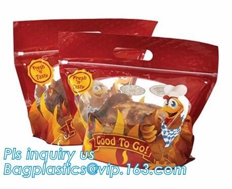 Coloqúese encima de bolsos de empaquetado del pollo asado con la carne asada caliente del cierre superior de cremallera, bolso del pollo del rotisserie, bolso microwaveable, plástico de la diapositiva