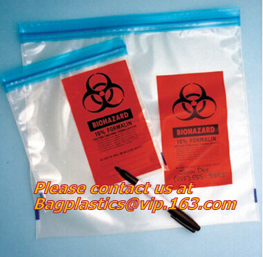 Bolso de alta calidad de la cremallera del bolso médico del espécimen k del Biohazard, bolso con un bolso de la bolsa, pac de la cremallera del bolso del transporte del espécimen