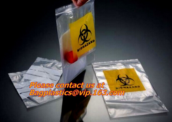 Bolso de alta calidad de la cremallera del bolso médico del espécimen k del Biohazard, bolso con un bolso de la bolsa, pac de la cremallera del bolso del transporte del espécimen