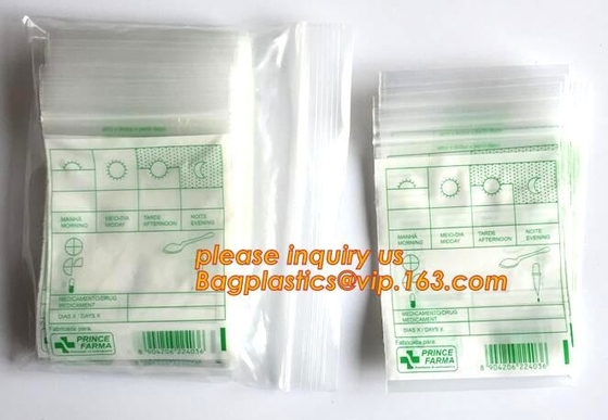 bolso médico esterilizado plástico de empaquetado médico de k, bolsos médicos del sobre de la cremallera del bloque de la droga programable de la cerradura, empaquetando