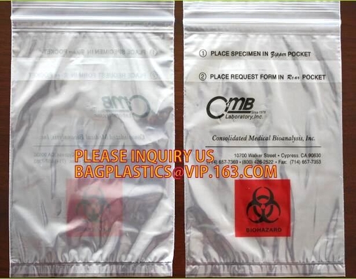 los sobres del espécimen relampagan el bolso de la cerradura/el bolso médico plástico del empaquetado de transporte del espécimen para el laboratorio, package/PE transparente
