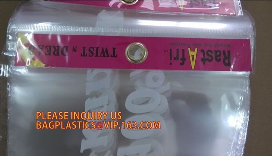 bolsos que se puede volver a sellar del envase de plástico de k para la ropa, las bolsas de plástico plásticas de la cremallera del PE/del PE/de los PP para la ropa, gancho de la suspensión