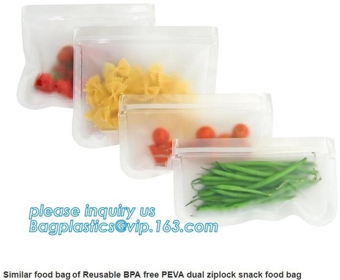Bolso reutilizable del almacenamiento de la comida/del bocado/del almuerzo del bolso PEVA del almacenamiento del sello de ReZip, almacenamiento hermético b del bocado de la comida del peva del sello reutilizable de la cremallera