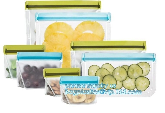 Bolso reutilizable del almacenamiento de la comida/del bocado/del almuerzo del bolso PEVA del almacenamiento del sello de ReZip, almacenamiento hermético b del bocado de la comida del peva del sello reutilizable de la cremallera