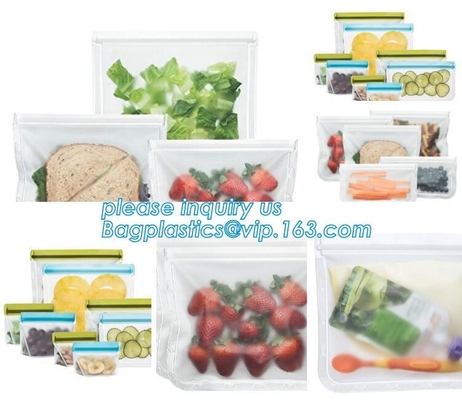 Bolso reutilizable del almacenamiento de la comida/del bocado/del almuerzo del bolso PEVA del almacenamiento del sello de ReZip, almacenamiento hermético b del bocado de la comida del peva del sello reutilizable de la cremallera