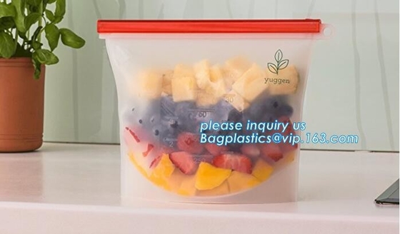 Bolso limpio fácil reutilizable del almacenamiento de la comida del silicón de las verduras frescas del sello, comida reutilizable Stora del silicón 1L del vacío hermético del sello