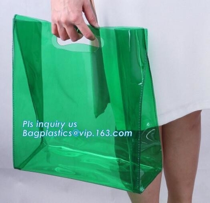 la bolsa de plástico suave clara amistosa de la manija del lazo del PVC del eco, escudete material del PVC manejar los bolsos que hacen compras plásticos duros, mano cortada con tintas