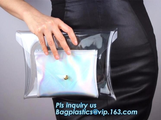 Bolso de embrague cosmético del PVC de la prenda impermeable del bolso transparente práctico respetuoso del medio ambiente de la cremallera para la promoción del regalo, monedero, cartera