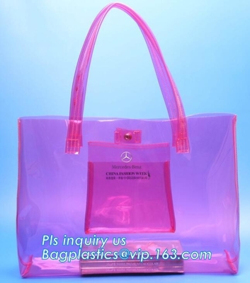 bolso claro modificado para requisitos particulares con el fabricante de China de la cremallera, bolso plástico claro respetuoso del medio ambiente del pvc del logotipo de la manija de la manija del pvc