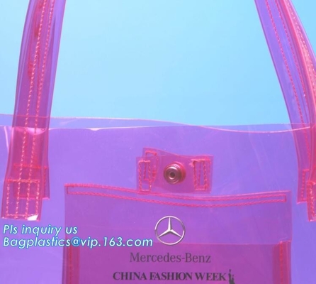 bolso claro modificado para requisitos particulares con el fabricante de China de la cremallera, bolso plástico claro respetuoso del medio ambiente del pvc del logotipo de la manija de la manija del pvc