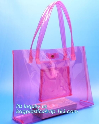 bolso claro modificado para requisitos particulares con el fabricante de China de la cremallera, bolso plástico claro respetuoso del medio ambiente del pvc del logotipo de la manija de la manija del pvc