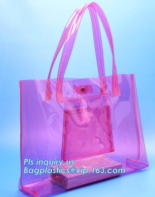 bolso claro modificado para requisitos particulares con el fabricante de China de la cremallera, bolso plástico claro respetuoso del medio ambiente del pvc del logotipo de la manija de la manija del pvc