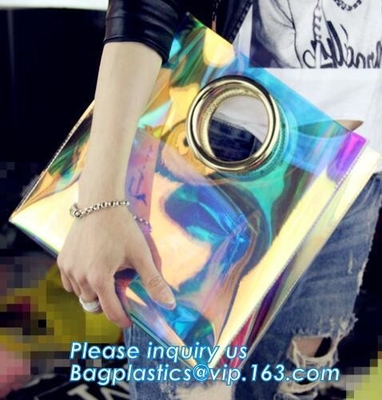 Mini Tinted Pvc Tote Bag de neón, bolso que hace compras de neón, la bolsa de asas amarilla de neón de la playa del PVC de la moda, bolso de neón de la playa del laser que hace compras