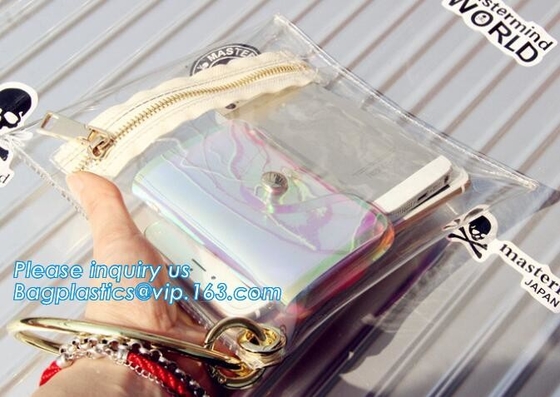 bolso de embrague material de lujo del PVC para las mujeres, bolso de compras impermeable del PVC del vinilo de la moda, bolso de embrague de la señora del pvc con el alto metal
