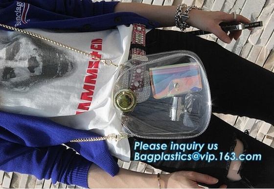 la bolsa de asas de nylon del pvc de hombro de las mujeres ajustables de la correa, embrague transparente claro Tote Bag del bolso DIY del PVC de la playa del verano