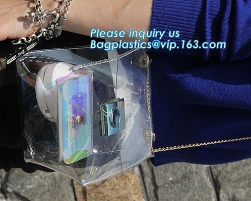 bolso de cadena claro del pvc del hombro para los bolsos de los monederos, bolsos transparentes metálicos de los bolsos de la playa del PVC, CRO (coordinadora) de cadena