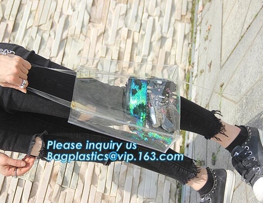 Bolsos casuales femeninos del artículo de tocador, hombro transparente de encargo b del ultramarinos del pvc del verano de compras del bolso claro impermeable del bolso