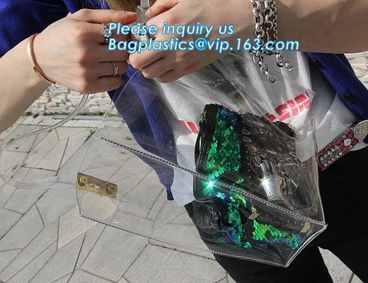 Bolsos casuales femeninos del artículo de tocador, hombro transparente de encargo b del ultramarinos del pvc del verano de compras del bolso claro impermeable del bolso