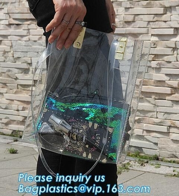 Bolsos casuales femeninos del artículo de tocador, hombro transparente de encargo b del ultramarinos del pvc del verano de compras del bolso claro impermeable del bolso
