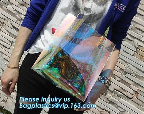 Bolsos casuales femeninos del artículo de tocador, hombro transparente de encargo b del ultramarinos del pvc del verano de compras del bolso claro impermeable del bolso