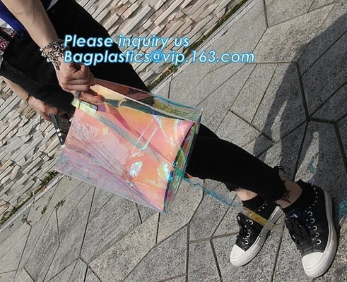 Los bolsos llevan a hombros los bolsos de la playa del PVC del totalizador para las mujeres con la cremallera, bolso transparente del bolso de la bolsa de asas del pvc, Tote Handbag